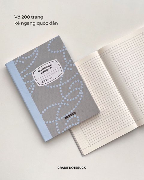 Vở kẻ ngang 200 trang Composition bìa cứng tặng kèm sticker Chấm bi Xanh Xám