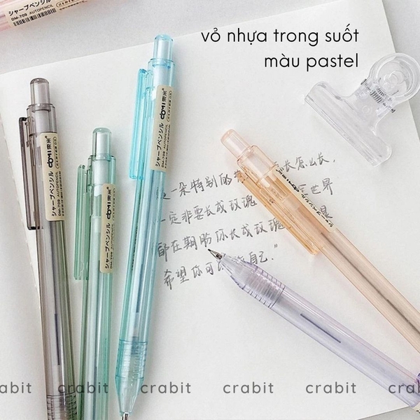 Bút chì kim dạng bấm thân trong suốt màu pastel