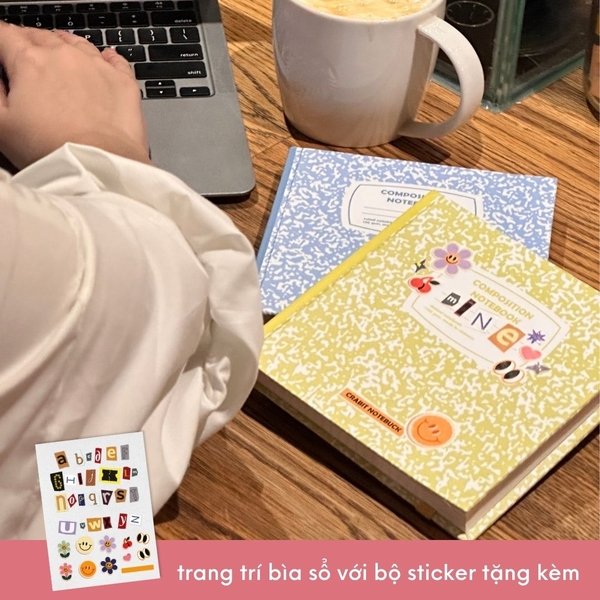 Sổ kẻ ngang khổ vuông 140 trang 130gsm tặng kèm sticker Composition Collection - Đen Pepper