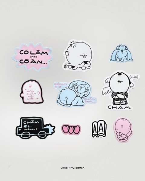 Set 10 miếng Sticker Mini Chăm chỉ - Set Chăm đi