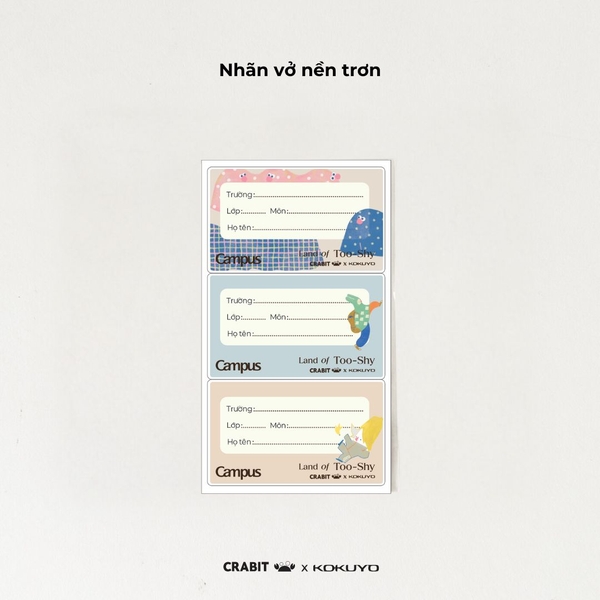 Nhãn vở học sinh cấp 2 3 decal dán dễ dàng Crabit x Kokuyo Campus Land of Too-Shy
