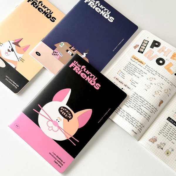 Vở grid caro 120 trang Crabit x SGT - The Furry Friends - Miu - Hồng đen
