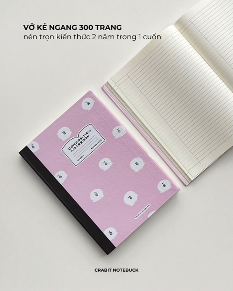 Vở bìa cứng kẻ ngang 300 trang 70gsm Chăm chỉ Hồng