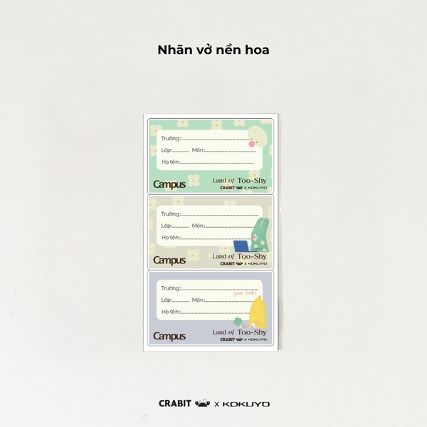 Nhãn vở học sinh cấp 2 3 decal dán dễ dàng Crabit x Kokuyo Campus Land of Too-Shy