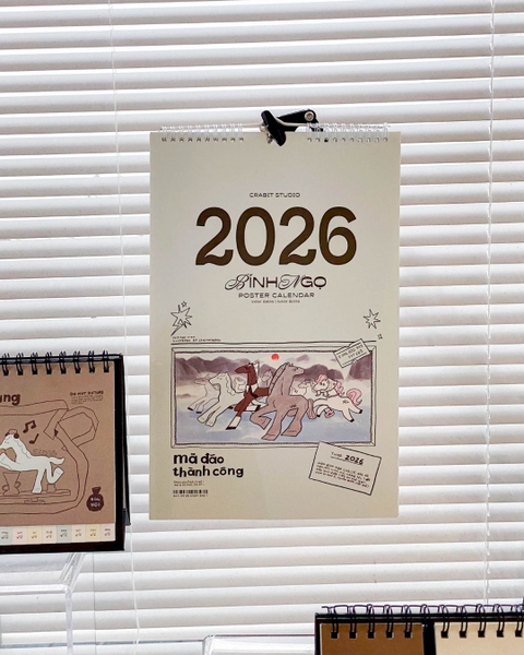 Lịch 2026 Con Ngựa lò xo treo tường Crabit - Mã Đáo Thành Công