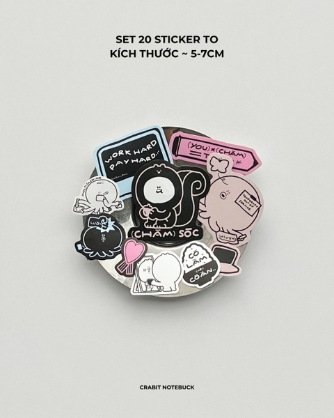 Set 10 miếng Sticker Mini Chăm chỉ - Set Chăm sóc