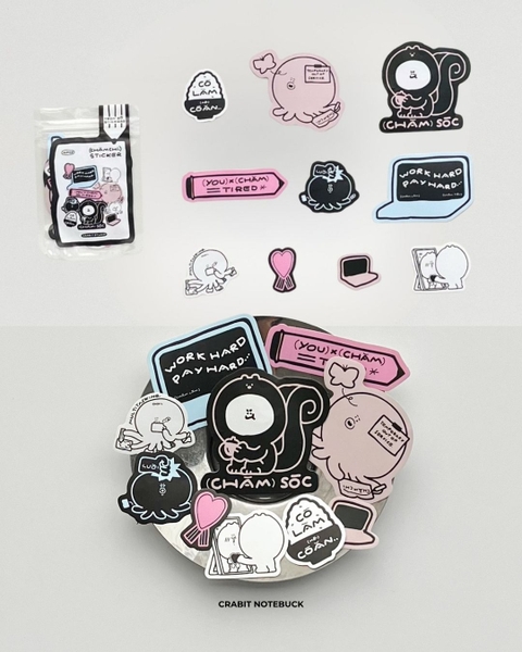 Set 10 miếng Sticker Mini Chăm chỉ - Set Chăm sóc
