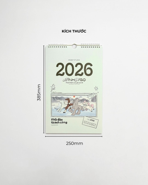 Lịch 2026 Con Ngựa lò xo treo tường Crabit - Mã Đáo Thành Công