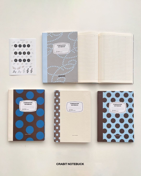 Vở kẻ ngang 300 trang Composition bìa cứng tặng kèm sticker Chấm bi Xanh