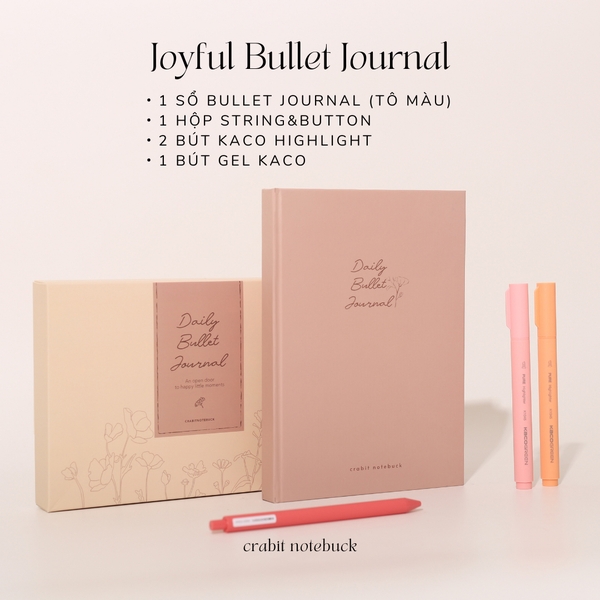 Combo Sổ + 3 bút Joyful Daily Bullet Journal - Morandi 2 đỏ nhạt