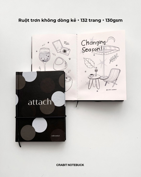 Sổ tay A5 trơn 132 trang 130gsm Chấm bi - Đen Trắng