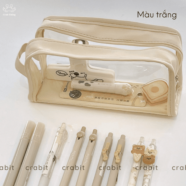 Túi đựng bút trong suốt cỡ lớn màu trơn