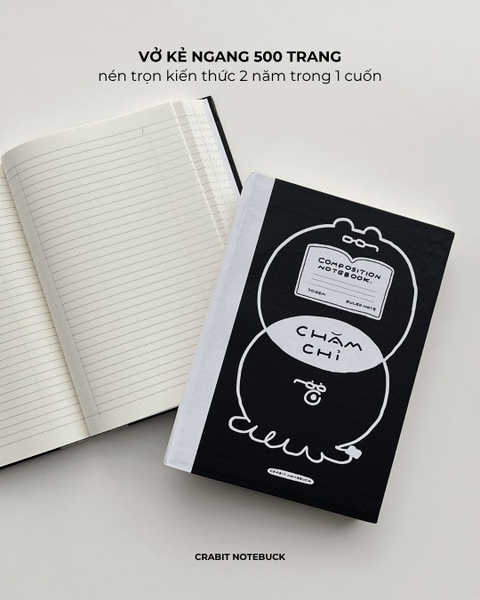 Vở bìa cứng kẻ ngang 500 trang 70gsm Chăm chỉ Đen