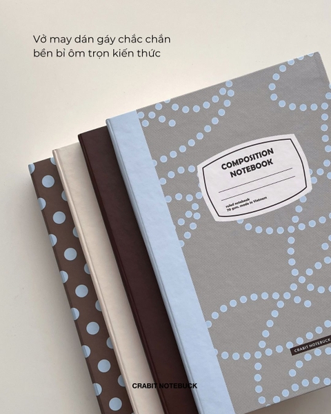 Vở kẻ ngang 200 trang Composition bìa cứng tặng kèm sticker Chấm bi Be