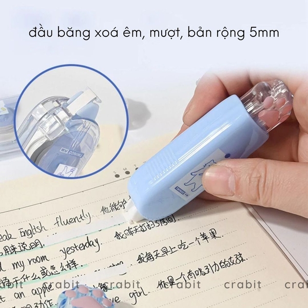 Bút xóa kéo hình dấu chân mèo tone xanh trắng