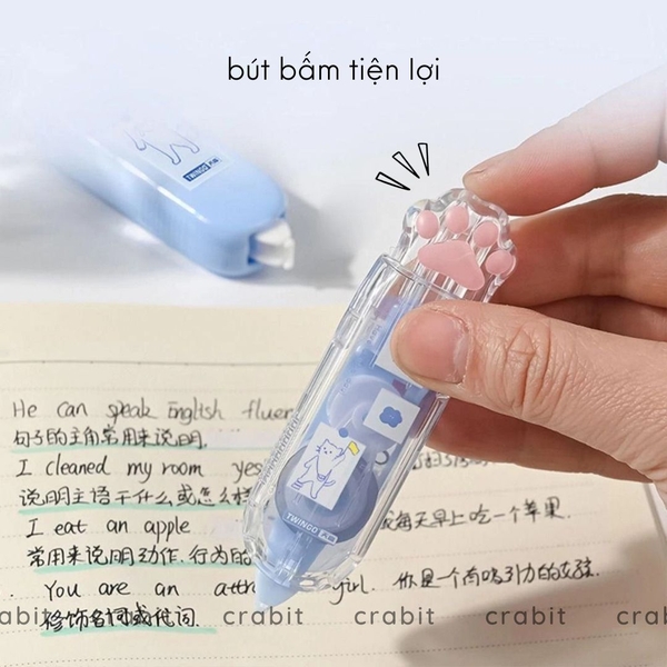 Bút xóa kéo hình dấu chân mèo tone xanh trắng