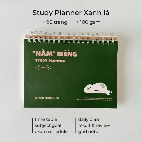 Sổ kế hoạch hoc tập Study Planner - "Nàm" Biếng Xanh lá