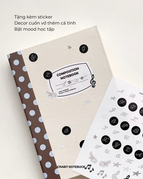 Vở kẻ ngang 300 trang Composition bìa cứng tặng kèm sticker Chấm bi Xanh