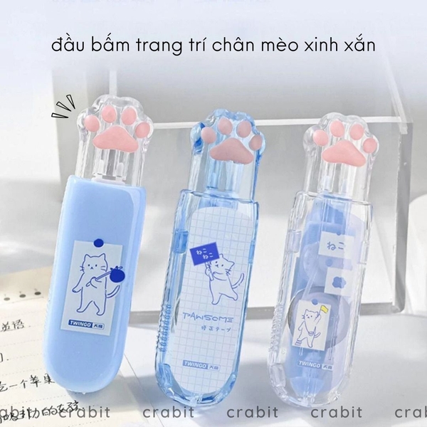 Bút xóa kéo hình dấu chân mèo tone xanh trắng