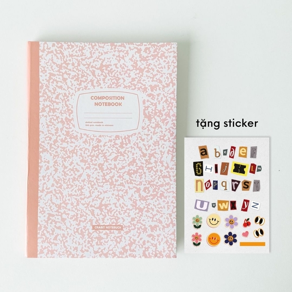 Vở dot 140 trang tặng kèm sticker Composition Collection - Hồng Peach