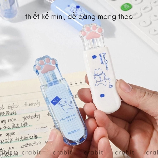 Bút xóa kéo hình dấu chân mèo tone xanh trắng