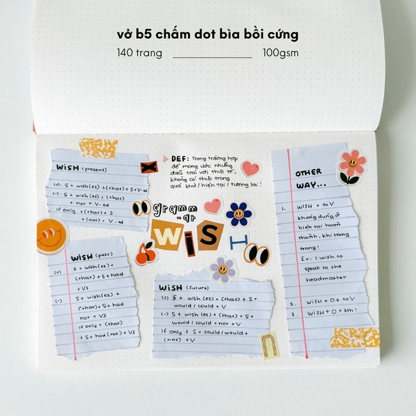 Vở dot 140 trang tặng kèm sticker Composition Collection - Hồng Peach