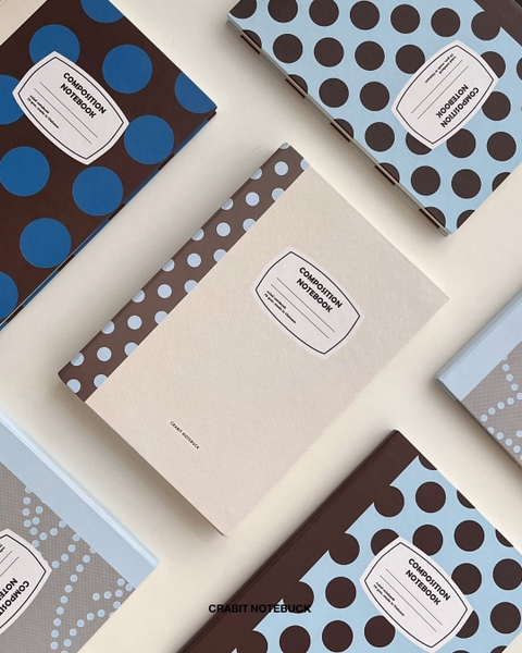 Vở kẻ ngang 200 trang Composition bìa cứng tặng kèm sticker Chấm bi Be