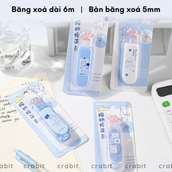 Bút xóa kéo hình dấu chân mèo tone xanh trắng