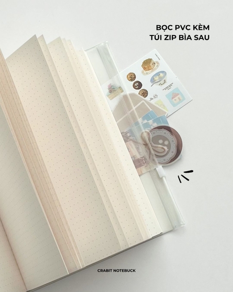 Sổ tay A5 bìa mềm bọc vỏ PVC tặng kèm sticker 130gsm 128 trang ruột dot Miếng Bánh Bao