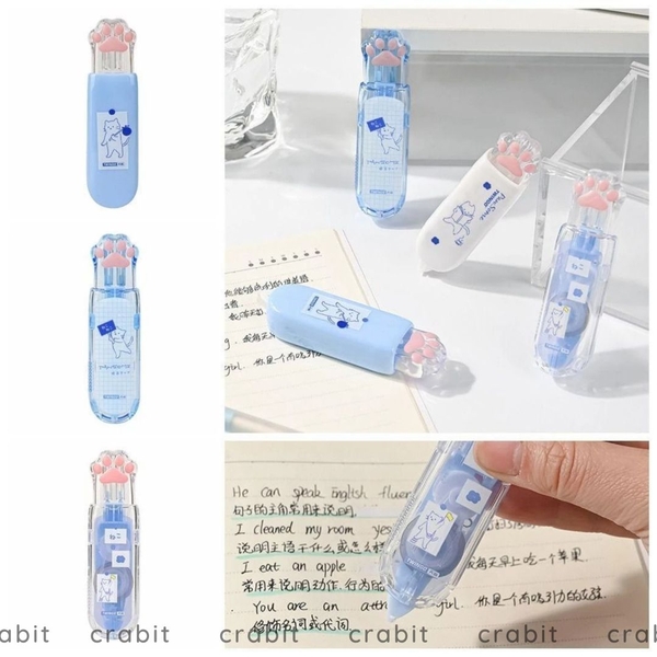 Bút xóa kéo hình dấu chân mèo tone xanh trắng