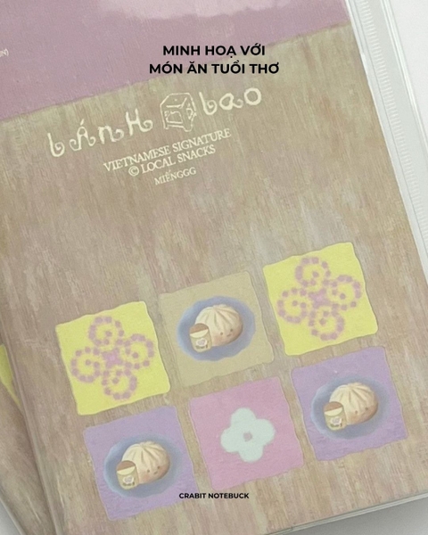 Sổ tay A5 bìa mềm bọc vỏ PVC tặng kèm sticker 130gsm 128 trang ruột dot Miếng Bánh Bao