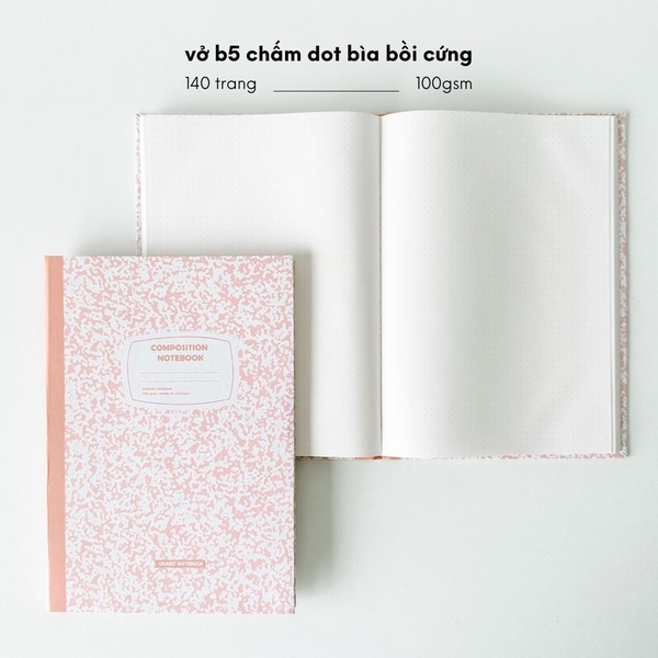 Vở dot 140 trang tặng kèm sticker Composition Collection - Hồng Peach