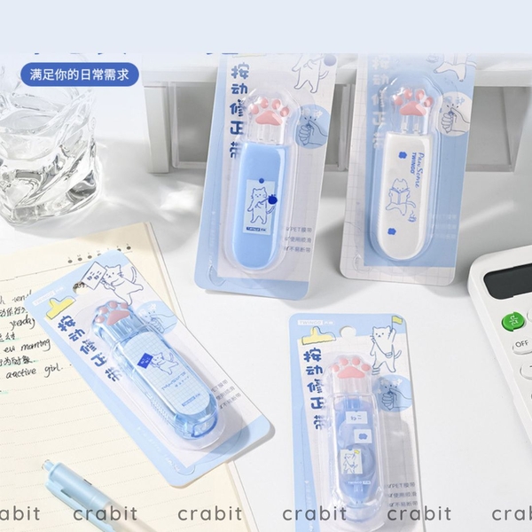 Bút xóa kéo hình dấu chân mèo tone xanh trắng