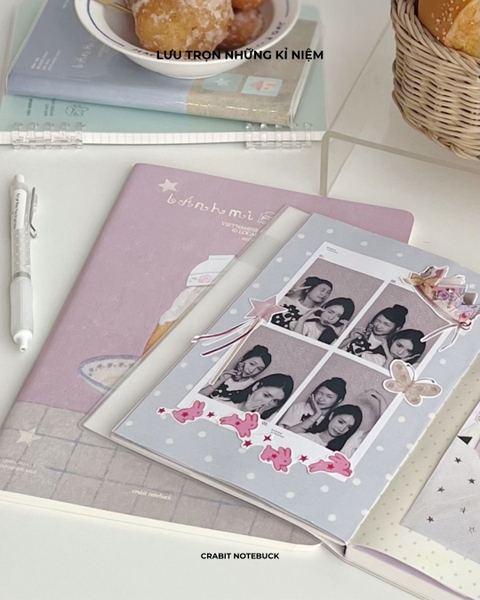 Sổ tay A5 bìa mềm bọc vỏ PVC tặng kèm sticker 130gsm 128 trang ruột dot Miếng Bánh Bao
