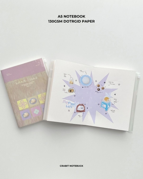Sổ tay A5 bìa mềm bọc vỏ PVC tặng kèm sticker 130gsm 128 trang ruột dot Miếng Bánh Bao