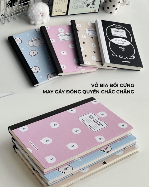 Vở bìa cứng kẻ ngang 300 trang 70gsm Chăm chỉ Hồng