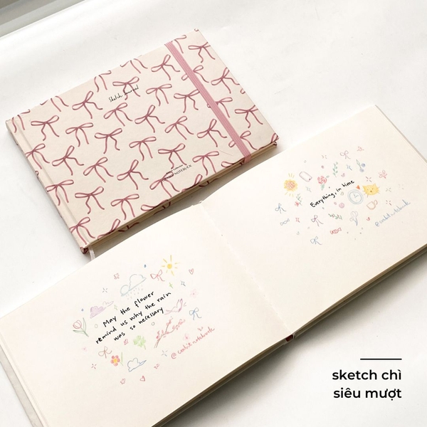 Sổ vẽ A5 sketchbook 190gsm Ribbon - Nơ hồng ngang