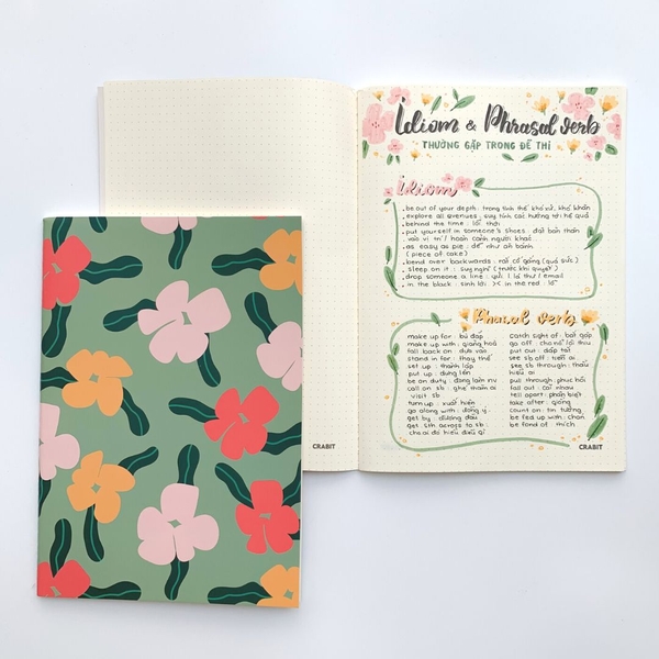 Vở dotgrid may gáy 80 trang 100gsm Green Bird - Hoa Vàng đỏ