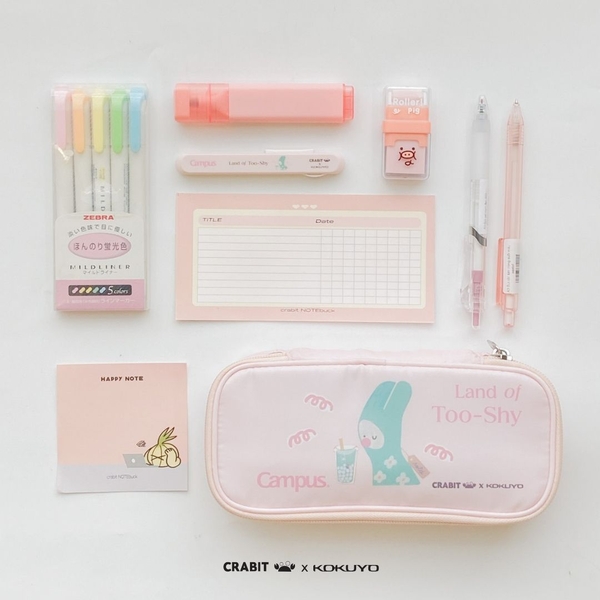 Túi Bút Viết Học Sinh Đa Năng Nhiều Ngăn Tiện Lợi In hình Crabit x Kokuyo Campus | Land of Too Shy Series