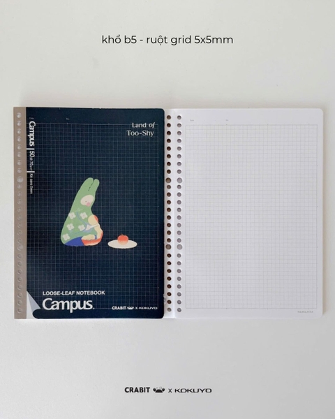 Vở ruột sổ còng grid B5 100 trang Crabit x Kokuyo Land of Too-shy 2 - Thỏ Picnic