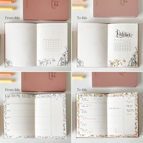Combo Sổ + 3 bút Joyful Daily Bullet Journal - Morandi 2 đỏ nhạt