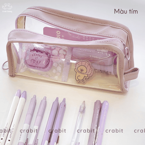 Túi đựng bút trong suốt cỡ lớn màu trơn