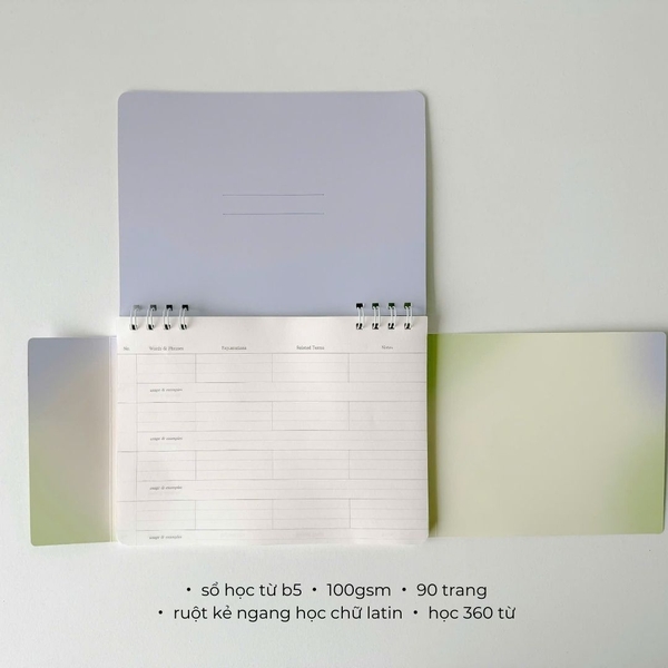 Sổ học từ B5 ruột kẻ ngang 90 trang học 360 từ - Hên Gradient