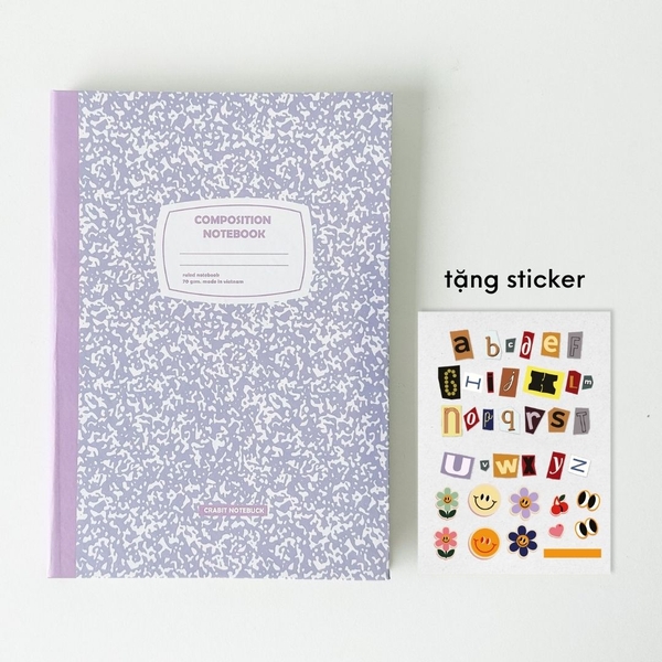 Vở kẻ ngang 200 trang tặng kèm sticker Composition Collection - Tím