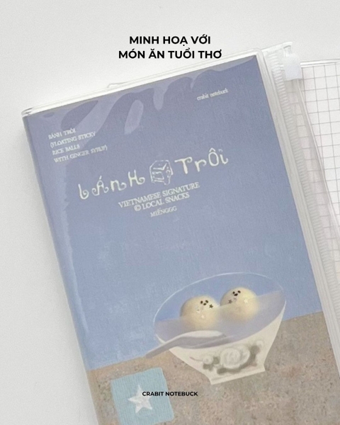 Sổ tay handy bìa mềm bọc vỏ PVC tặng kèm sticker 130gsm 128 trang ruột grid Miếng Bánh Trôi