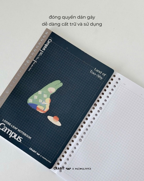 Vở ruột sổ còng grid B5 100 trang Crabit x Kokuyo Land of Too-shy 2 - Thỏ Picnic