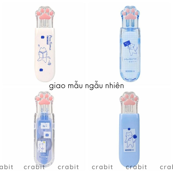 Bút xóa kéo hình dấu chân mèo tone xanh trắng