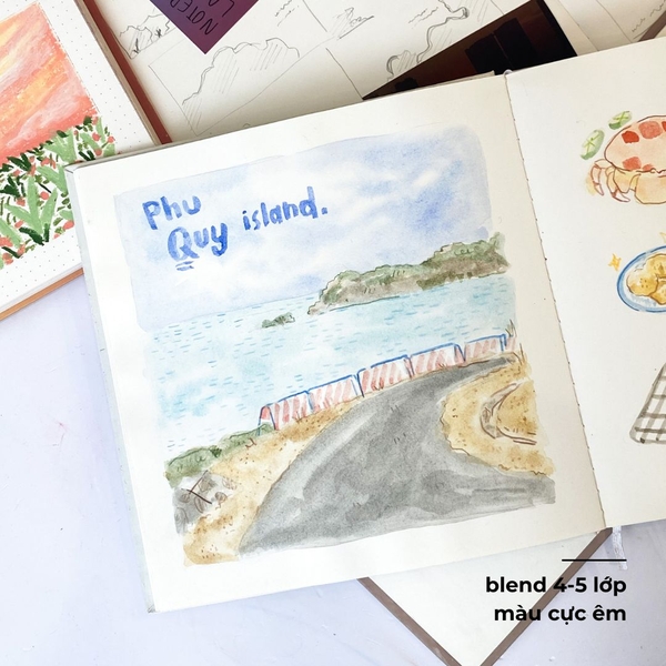 Sổ vẽ khổ vuông sketchbook 190gsm Ribbon - Nơ xanh nhỏ