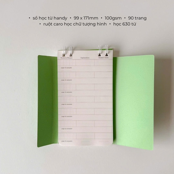 Sổ học từ Handy ruột grid 90 trang học 630 từ tượng hình - Hên Xanh lá