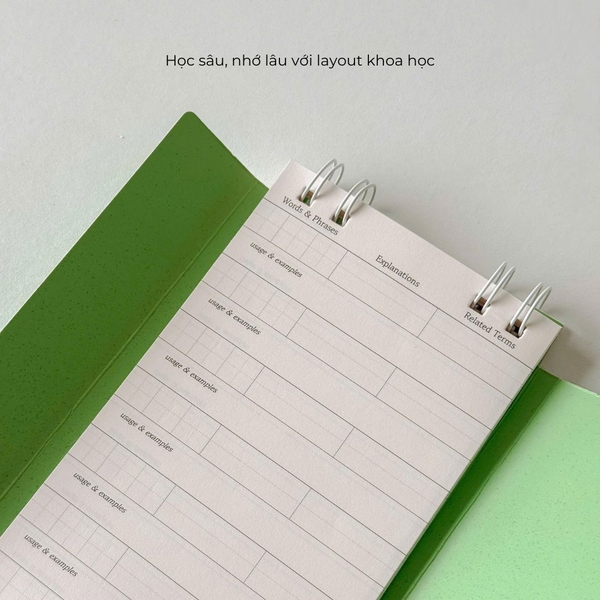 Sổ học từ Handy ruột grid 90 trang học 630 từ tượng hình - Hên Xanh lá